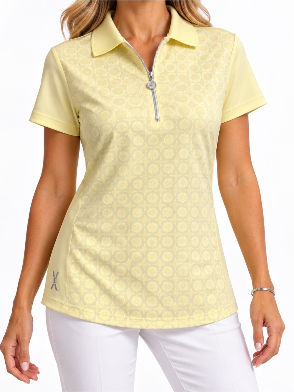 XDS by Daily Sports Lime Yellow Medallion Zip Golf Polo Retro Mod Medium
